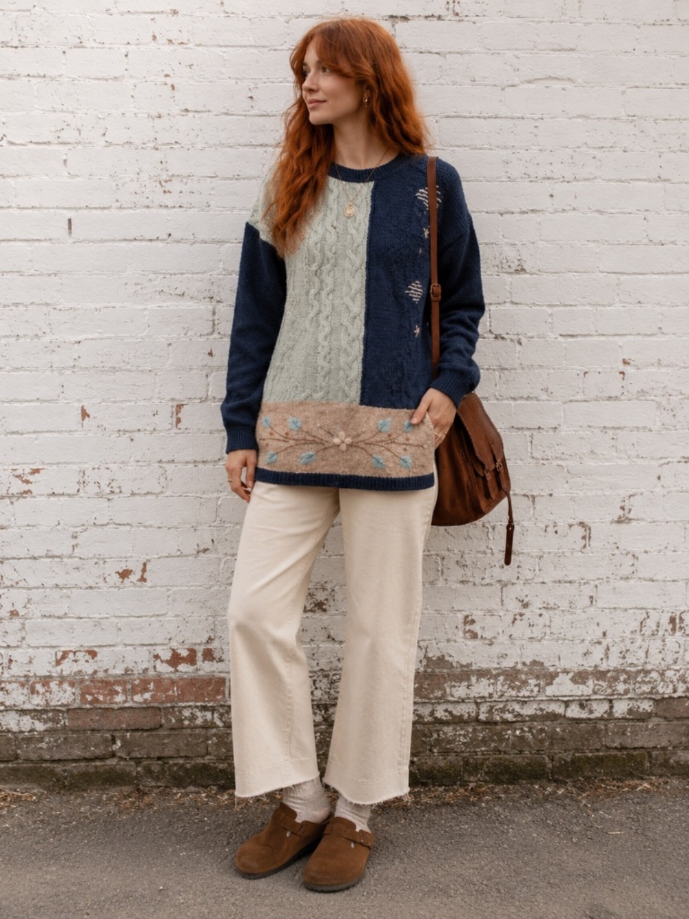 Made in Italy Patchwork Cable Knit Tunic Sweater | Lana Angora Cottagecore